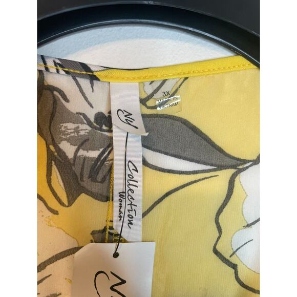 NY Collection Womens Floral Print Ruffle V-Neck Sheer Tank Dress Size 3X Yellow - Picture 6 of 8